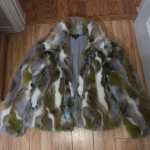 Multi colored faux fur coat